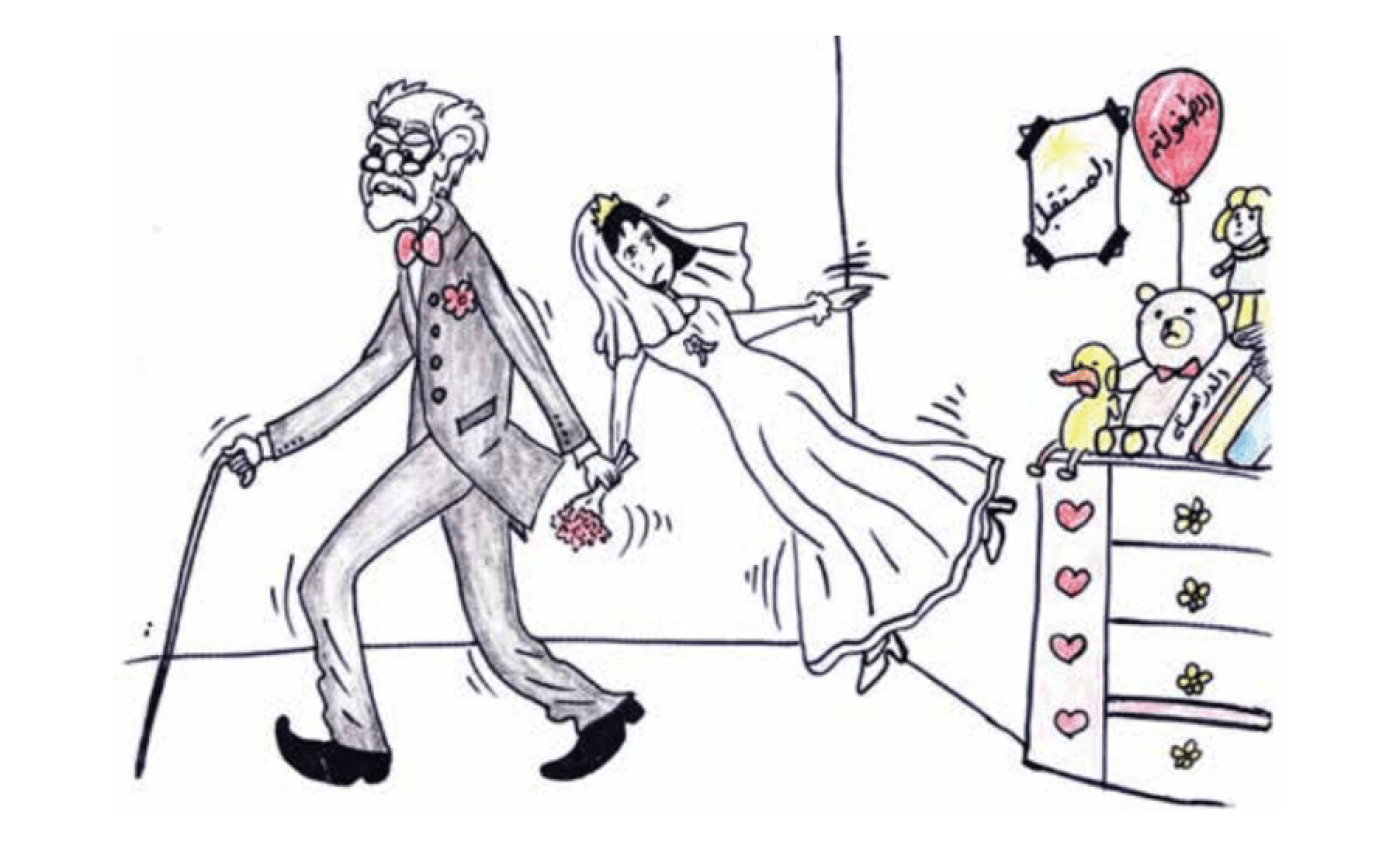 This image demonstrates the solemnity of child marriage in humanitarian contexts. 